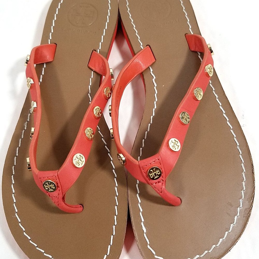 Tory Burch Orange Ricki Studded Sandals